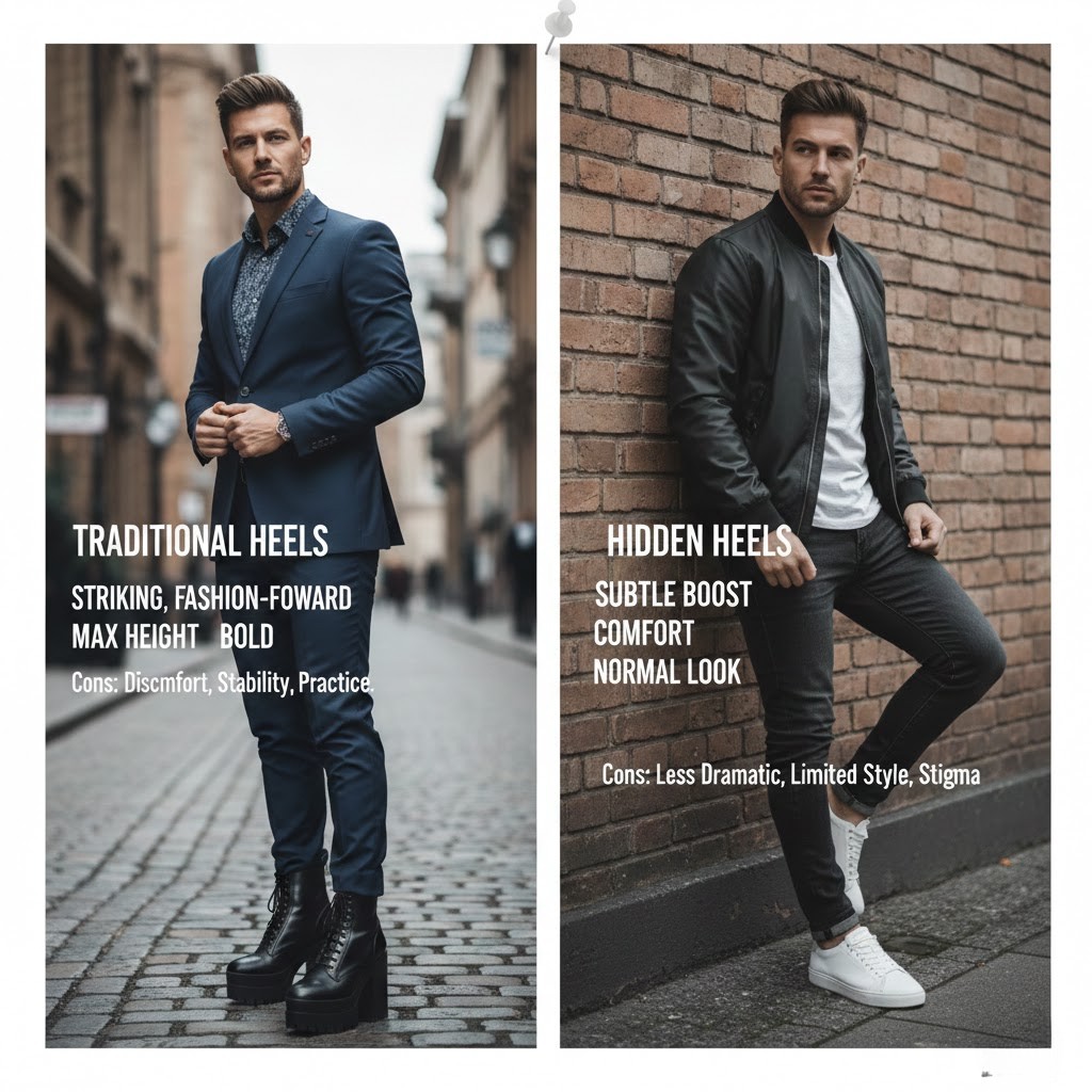 men traditional heesl vs hidden heels