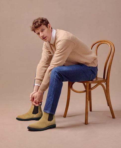 Braune Chelsea-Stiefel mit 8 cm Erhöhung für Herren – ideal für Halloween Kostüme.