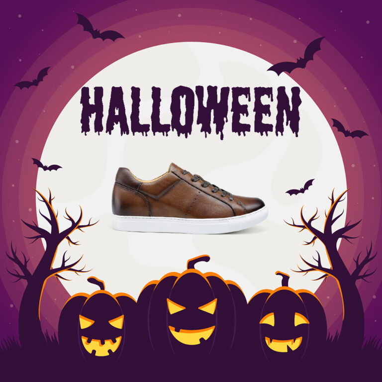 Lässige braune Herrensneaker mit 6 cm Erhöhung – diskret und bequem für Halloween.