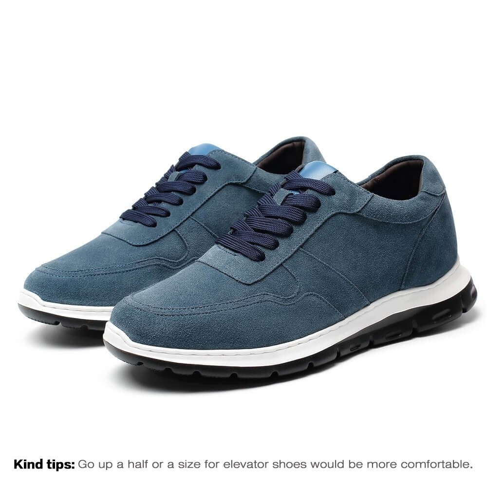 Navy Suede Elevator Sneakers for Men