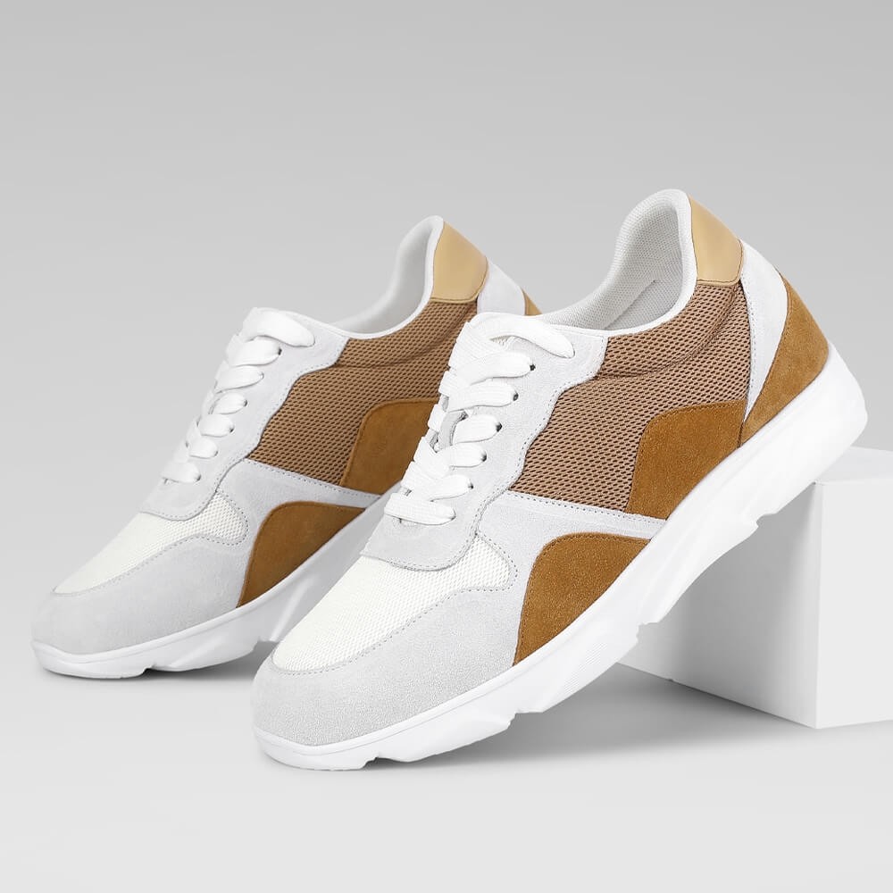 Yellow Brown Suede Leather Elevator Shoes
