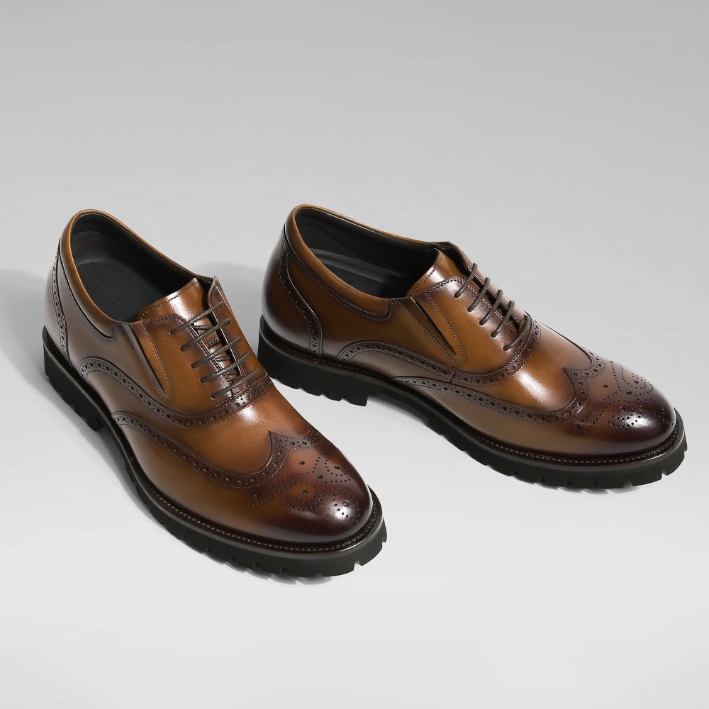 Scarpe Oxford Brogue In Pelle Marrone 8CM