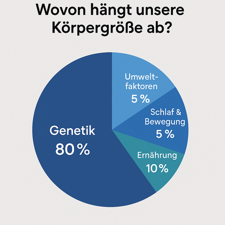 Grafik zeigt Einflussfaktoren auf die Körpergröße: 80 % Genetik, 20 % Umwelt
