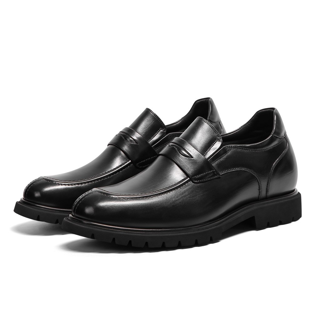 black leather height increasing loafers for men