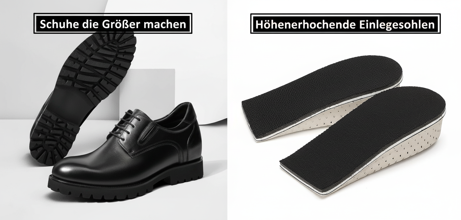 Schuhe, die größer machen oder höhenerhöhende Einlegesohlen