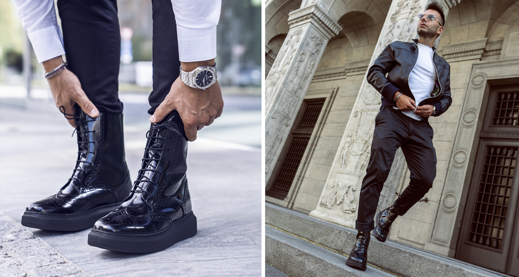 Minimalist Leather Elevator Boots men outfit