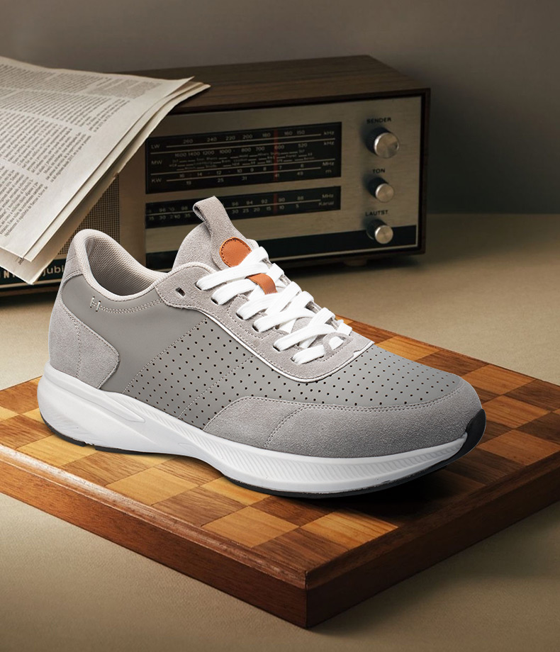 gray suede sneakers for short men 8cm height increase (Australia)