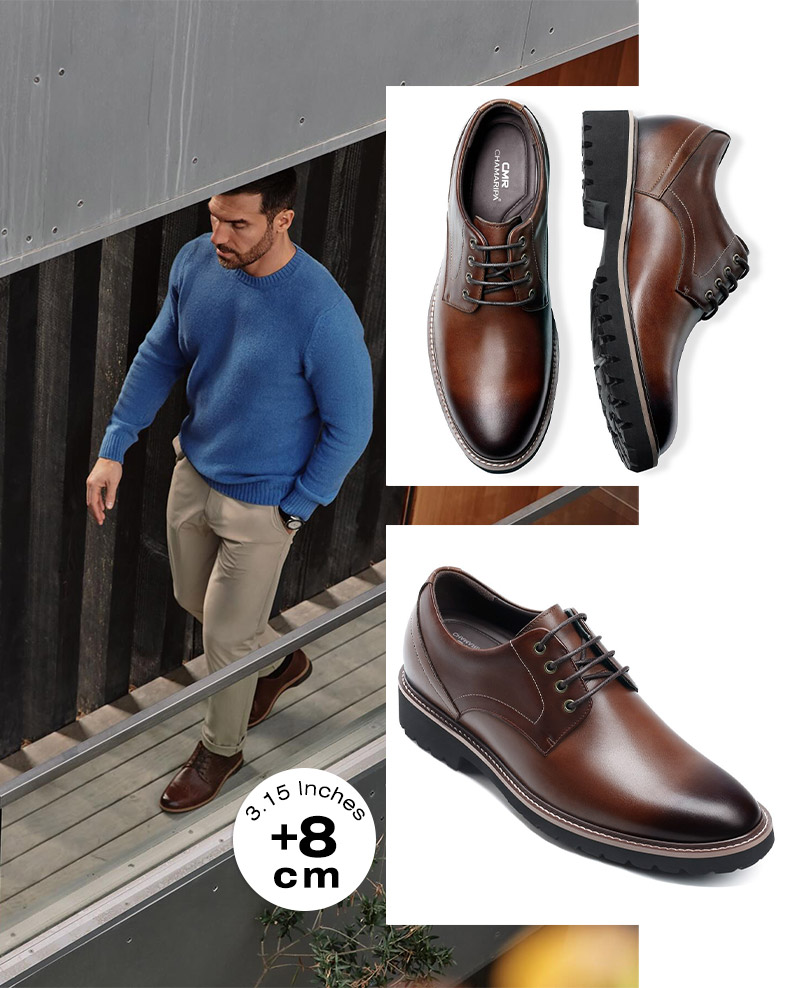 Ein Mann, der Chamaripa-Schuhe die größer macht, geht natürlich und anmutig und wirkt dadurch größer.