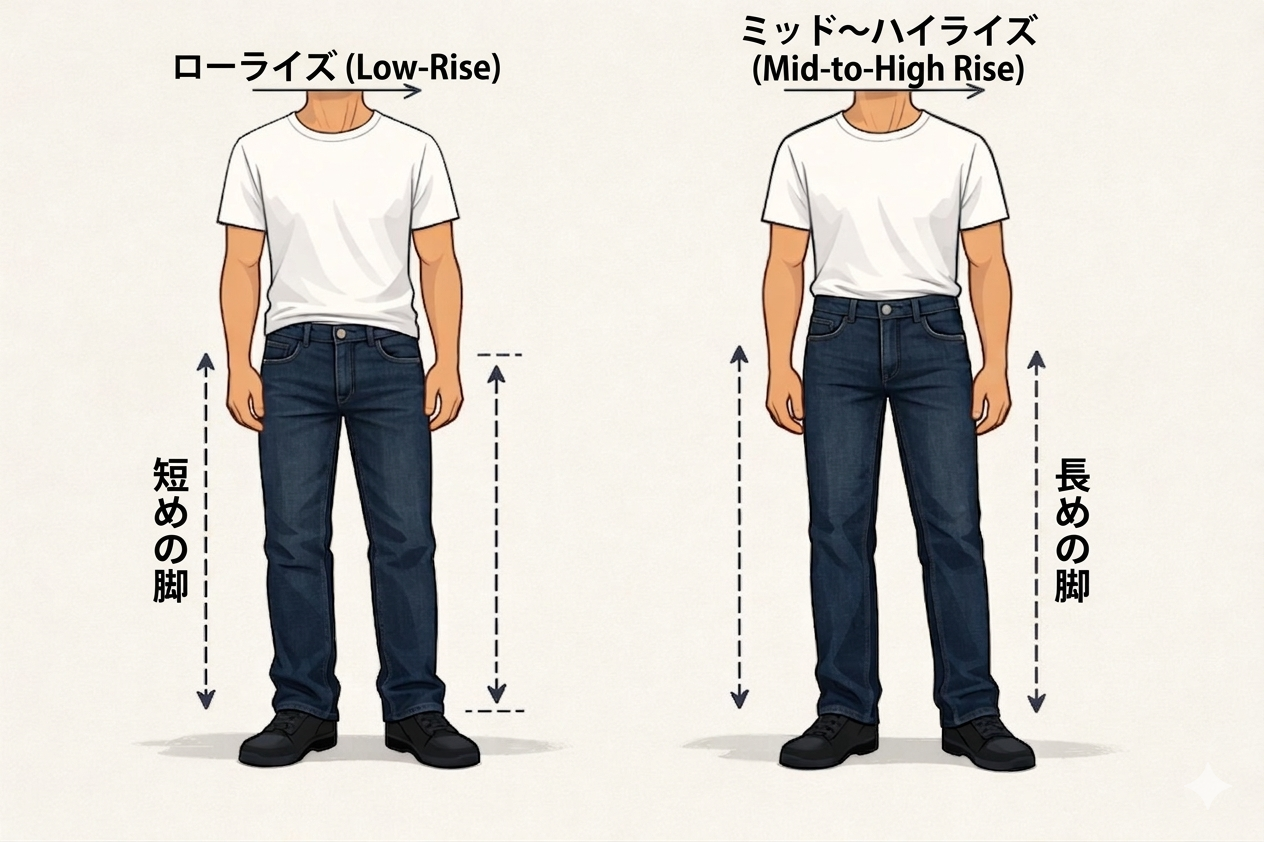 腰の位置を高く見せる「脚長効果」
