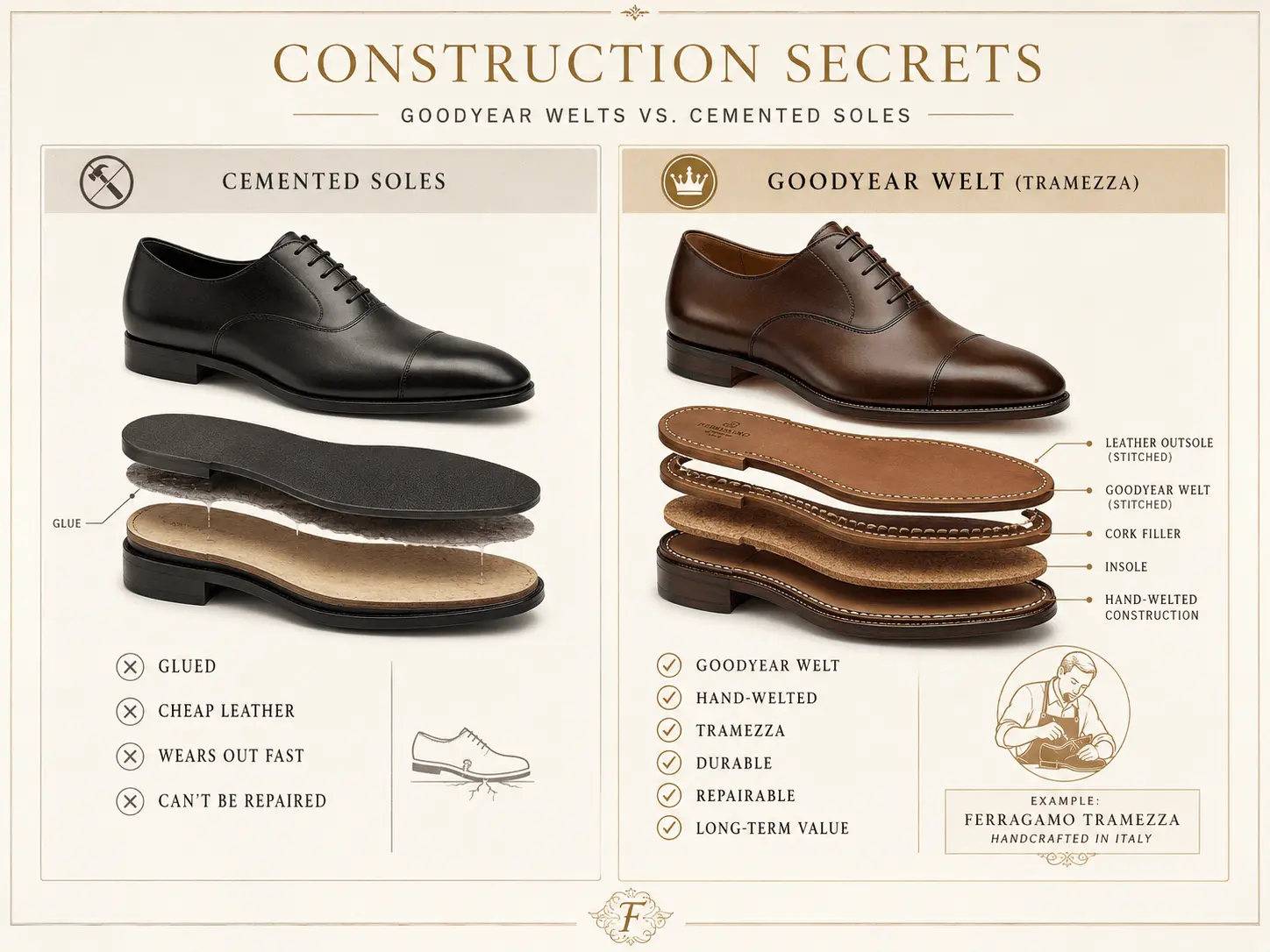 Goodyear Welts vs. Cemented Soles designer wedding shoes