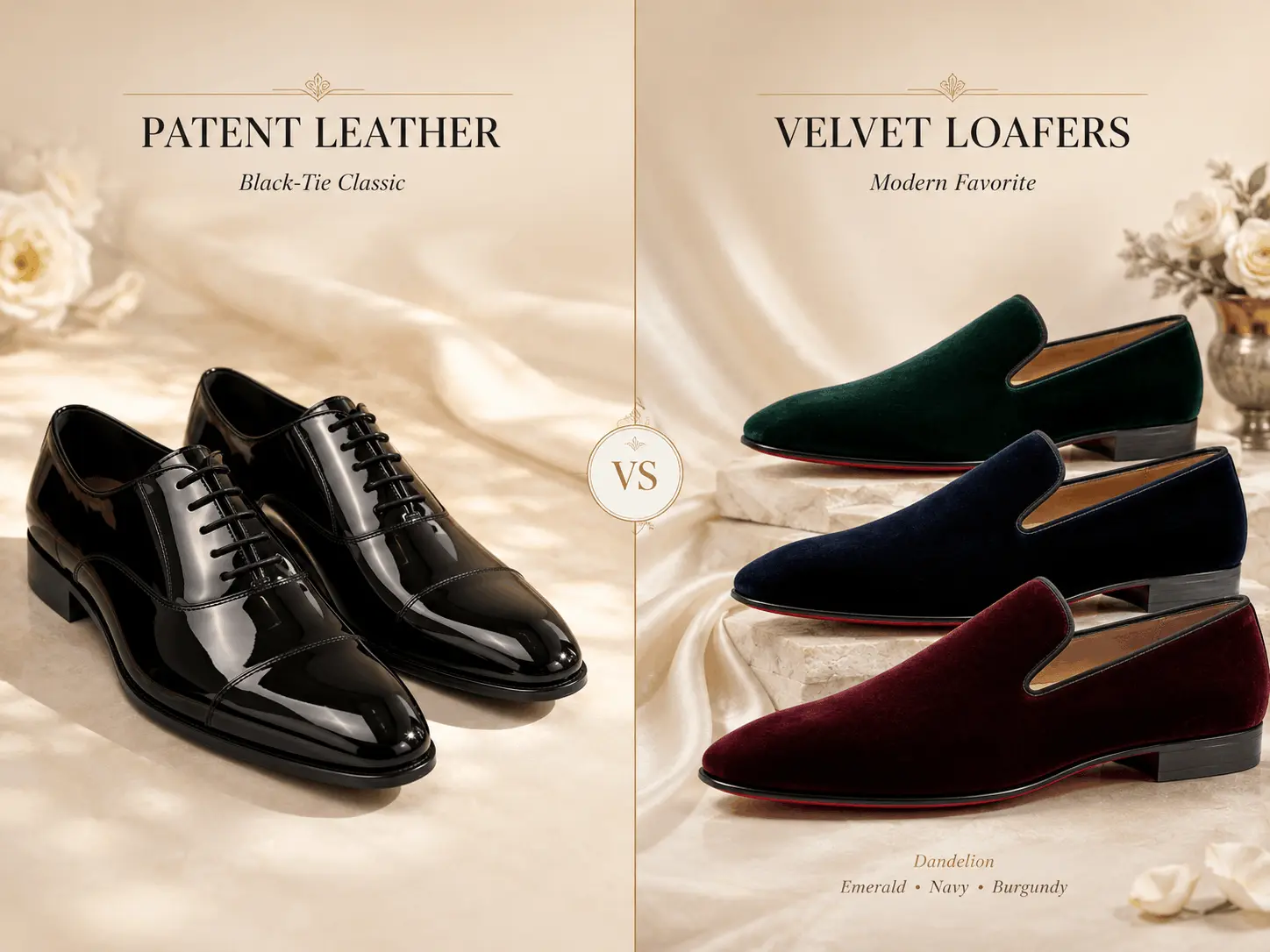 The Velvet vs. Patent Leather designer wedding shoes