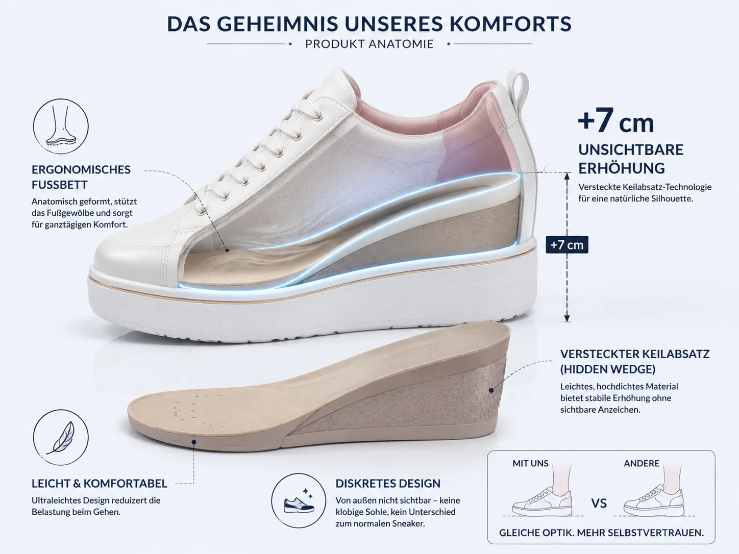 Integrierter Absatz und unsichtbare Innensohle im Damen Sneaker