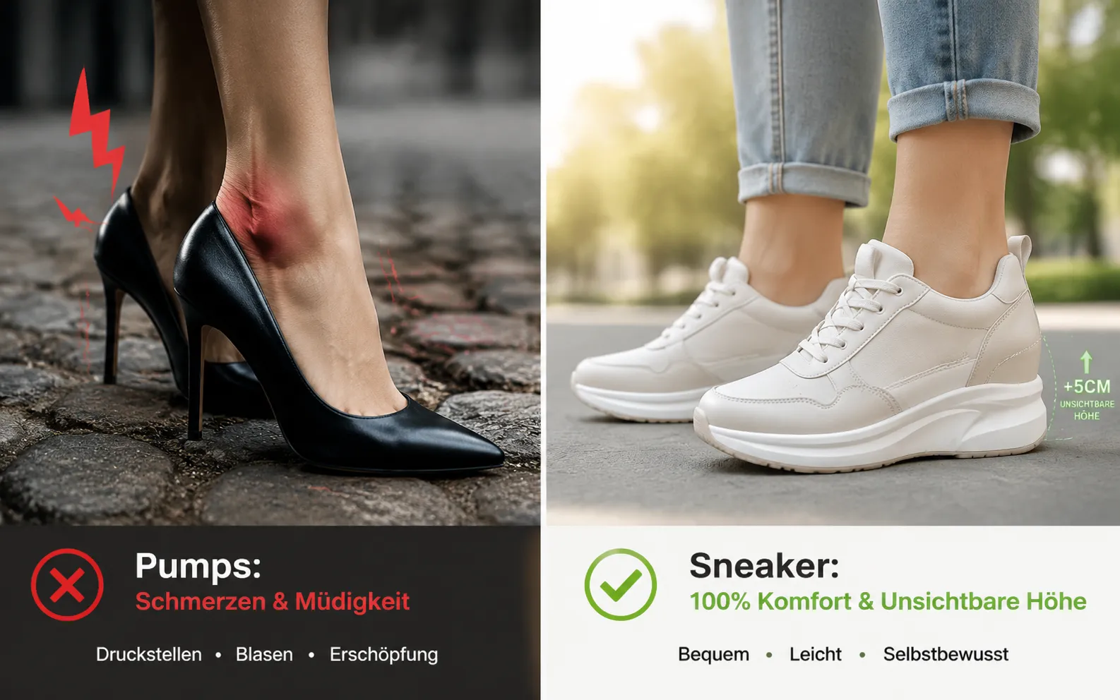 Vergleich zwischen Pumps und Damen Sneaker mit hohem Absatz