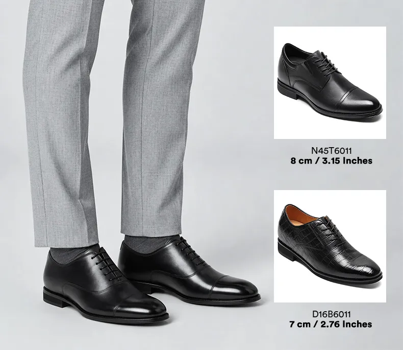 Men's formal dress elevator shoes with hidden height increase