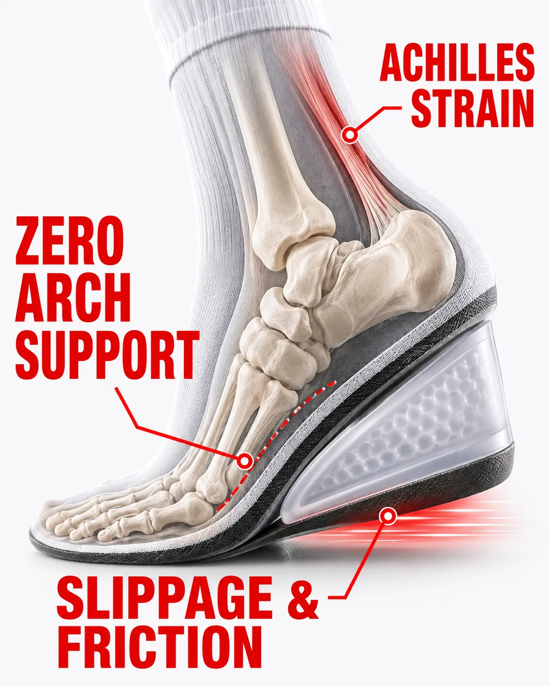 Health risks and lack of arch support in height increasing socks
