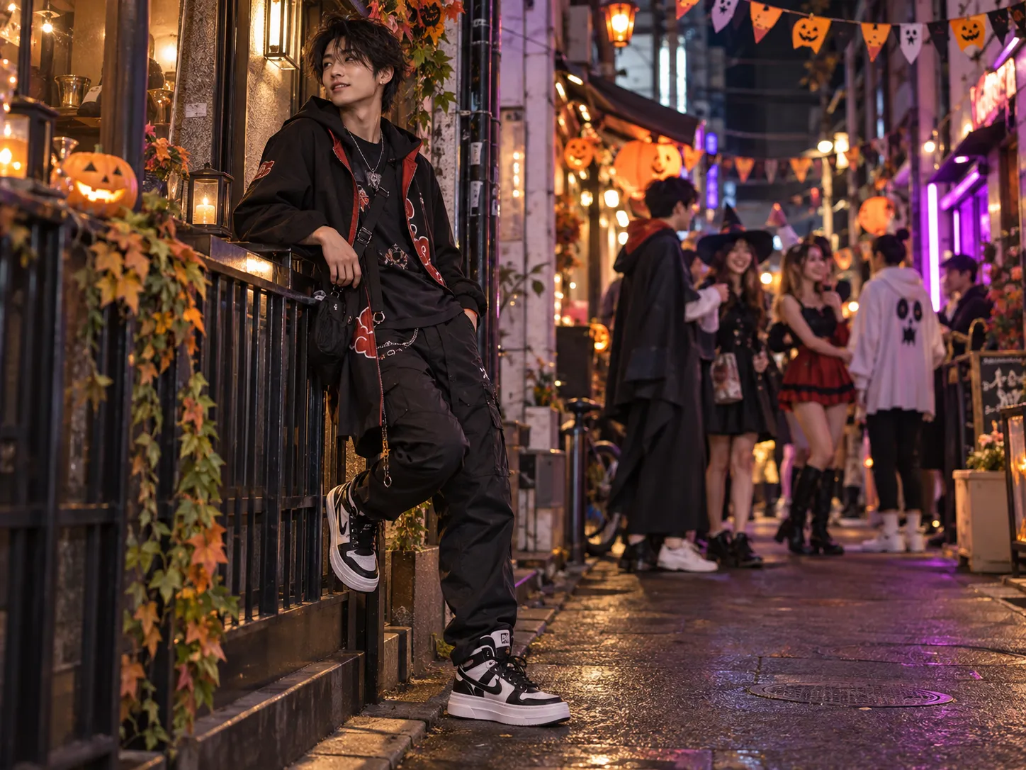 アニメキャラ風ストリート仮装に合わせるハイカット厚底スニーカー