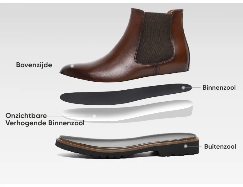 Inwendige structuur van verhoogde chelsea boots met onzichtbare verhogende binnenzool
