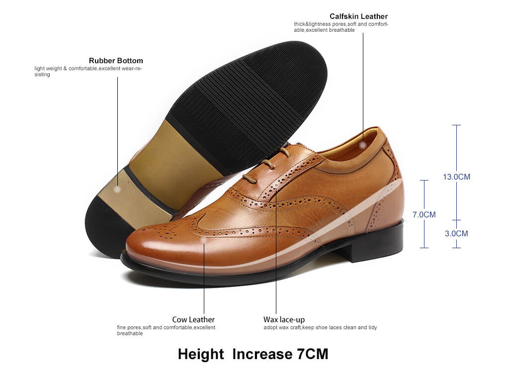 Brown Hidden Heel Shoes For Men Elevator Dress Tall Shoes Brogues For ...