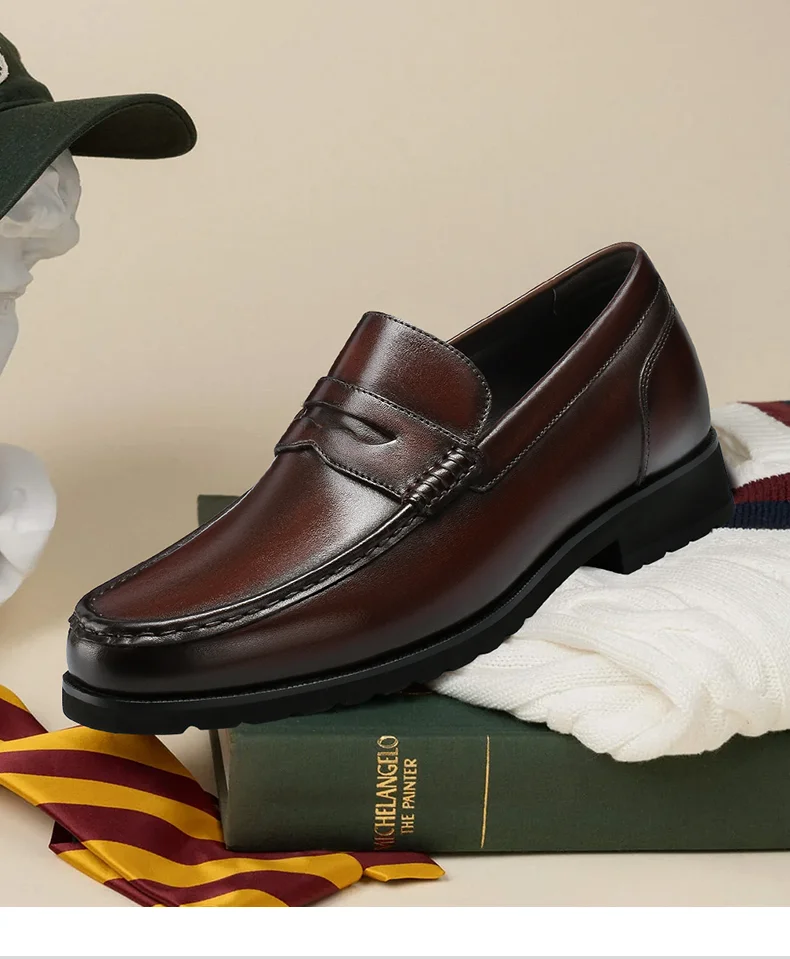 Elevator Loafers - Shoes To Make You Taller Mens - Brown Loafers For Men 6 cm / 2.36 Inches