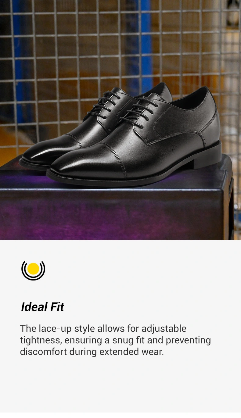 Elevator Dress Shoes - Shoes That Increase Your Height - Black Derby Shoes 7 CM 01