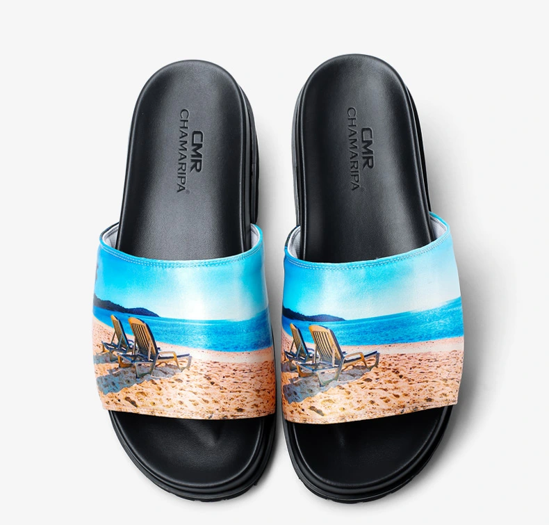 Men's High Heel Sandals for Men - Height Increasing Slides - Beach Pattern Slides for Men 6 CM 01