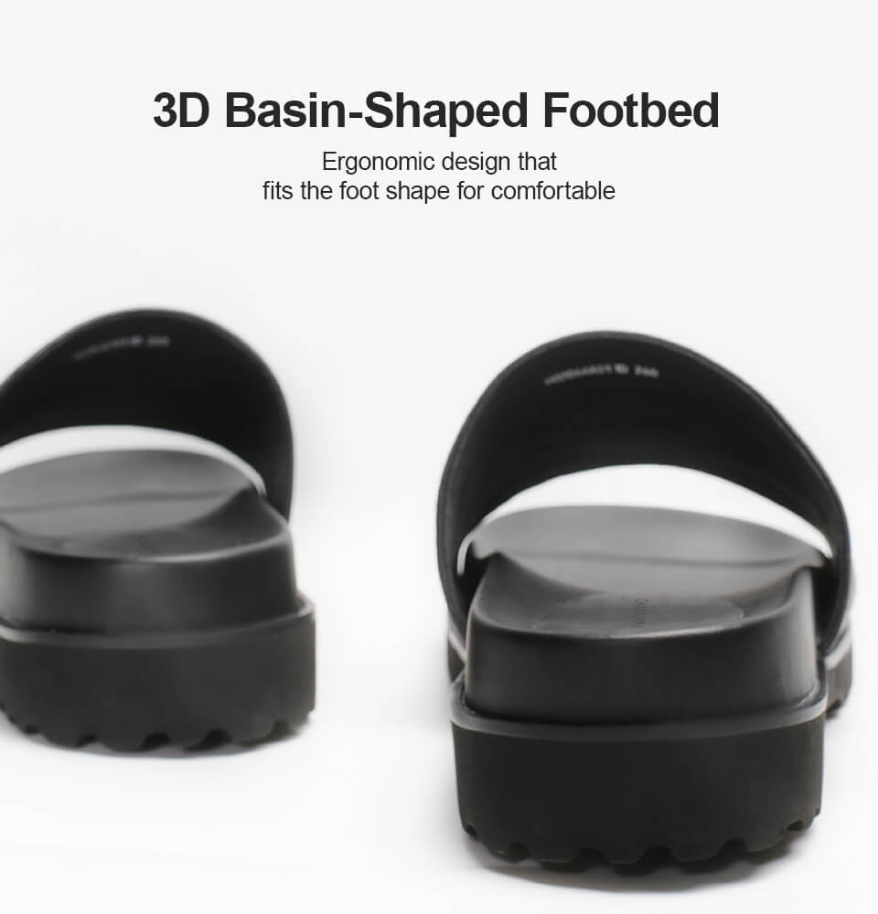 Men Height Increasing Slippers Black Leather High Heel House Shoes