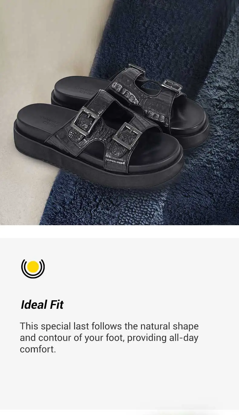 Height Increasing Sandals - Outdoor Indoor Men Sandals - Black Crocodile Leather Elevator Sandals 5CM 01