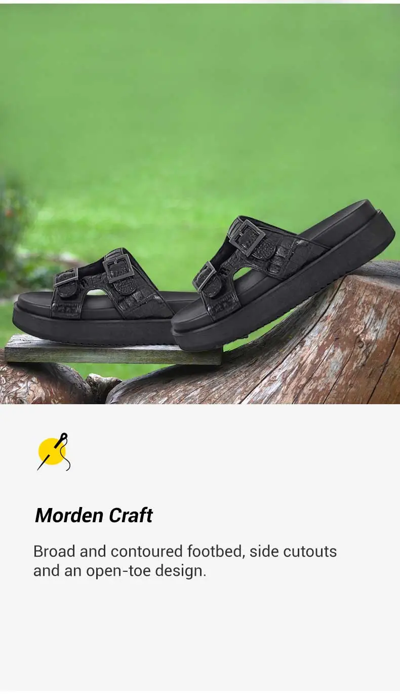 Height Increasing Sandals - Outdoor Indoor Men Sandals - Black Crocodile Leather Elevator Sandals 5CM 02