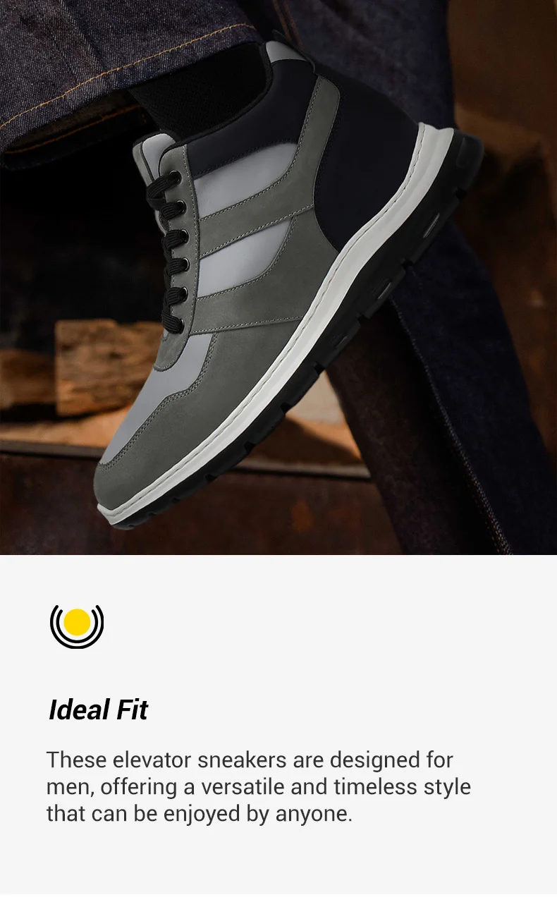 Elevator Shoes For Men - Height Increasing Sneakers - Gray Nubuck High Top Sneakers 9cm  01