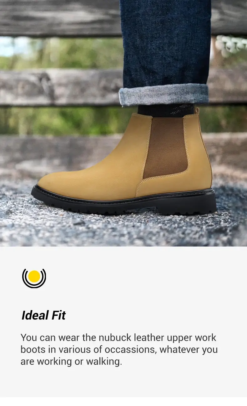 Men's Elevator Boots - Boots To Look Taller - Yellow Nubuck Chelsea Boots 7 CM 01
