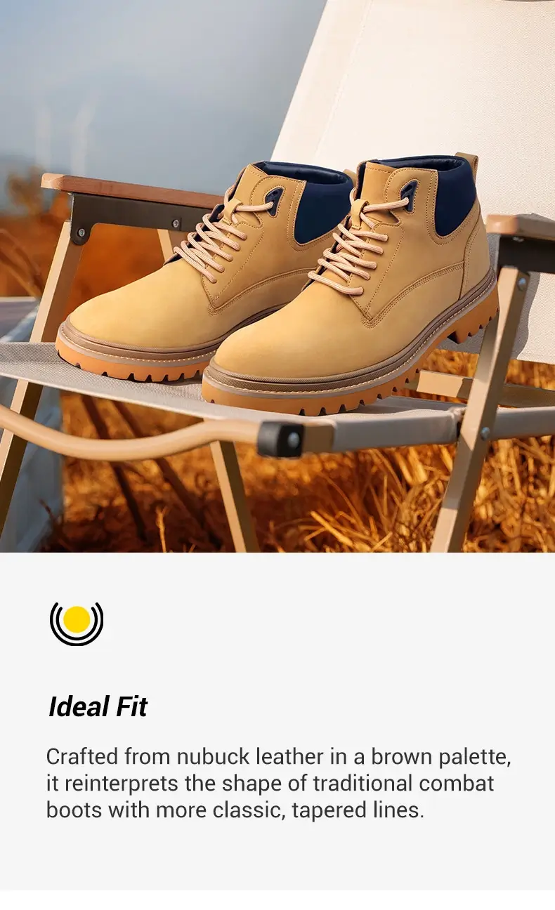 Tall Men Shoes - Men's Elevator Boots - Yellow Nubuck Leather Outdoor Boots 7 CM  01
