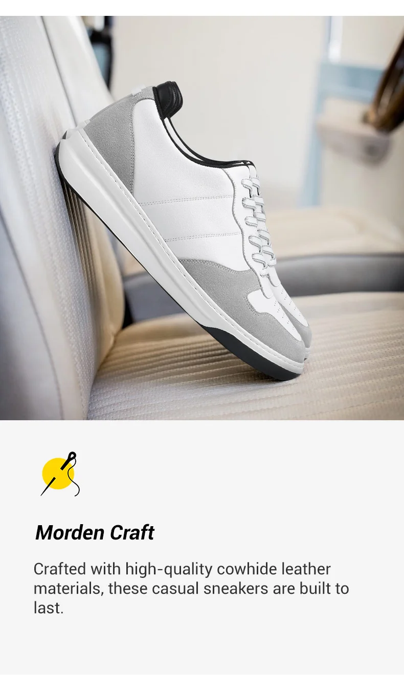 Men's Elevator Sneakers - Shoes That Increase Your Height - White Suede Sneakers 6cm  02