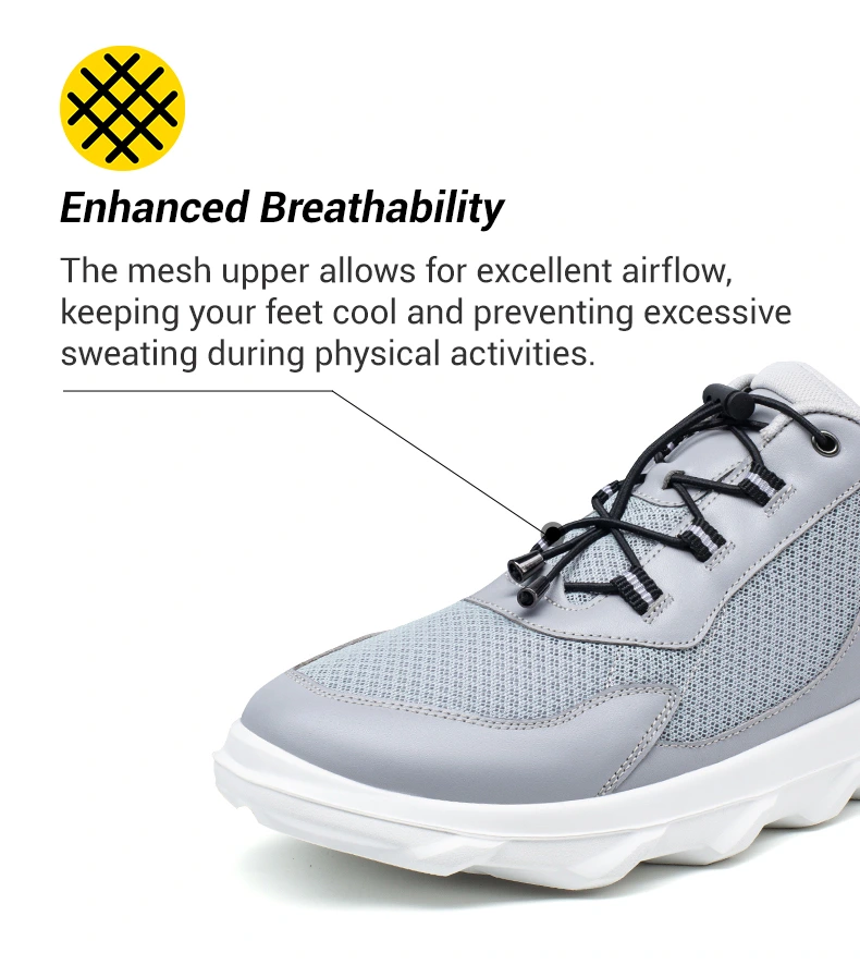 Wide Shoes - Height Increasing Hiking Shoes - Shoes to Look Taller - Grey Breathable Sports Shoes for Men 5 CM 02