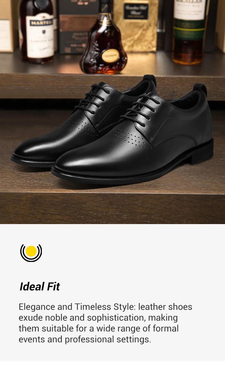 Height Increasing Leather Shoes - Men's Dress Shoes that Make You Taller - Black Calfskin Men's Shoes Taller 6cm   01