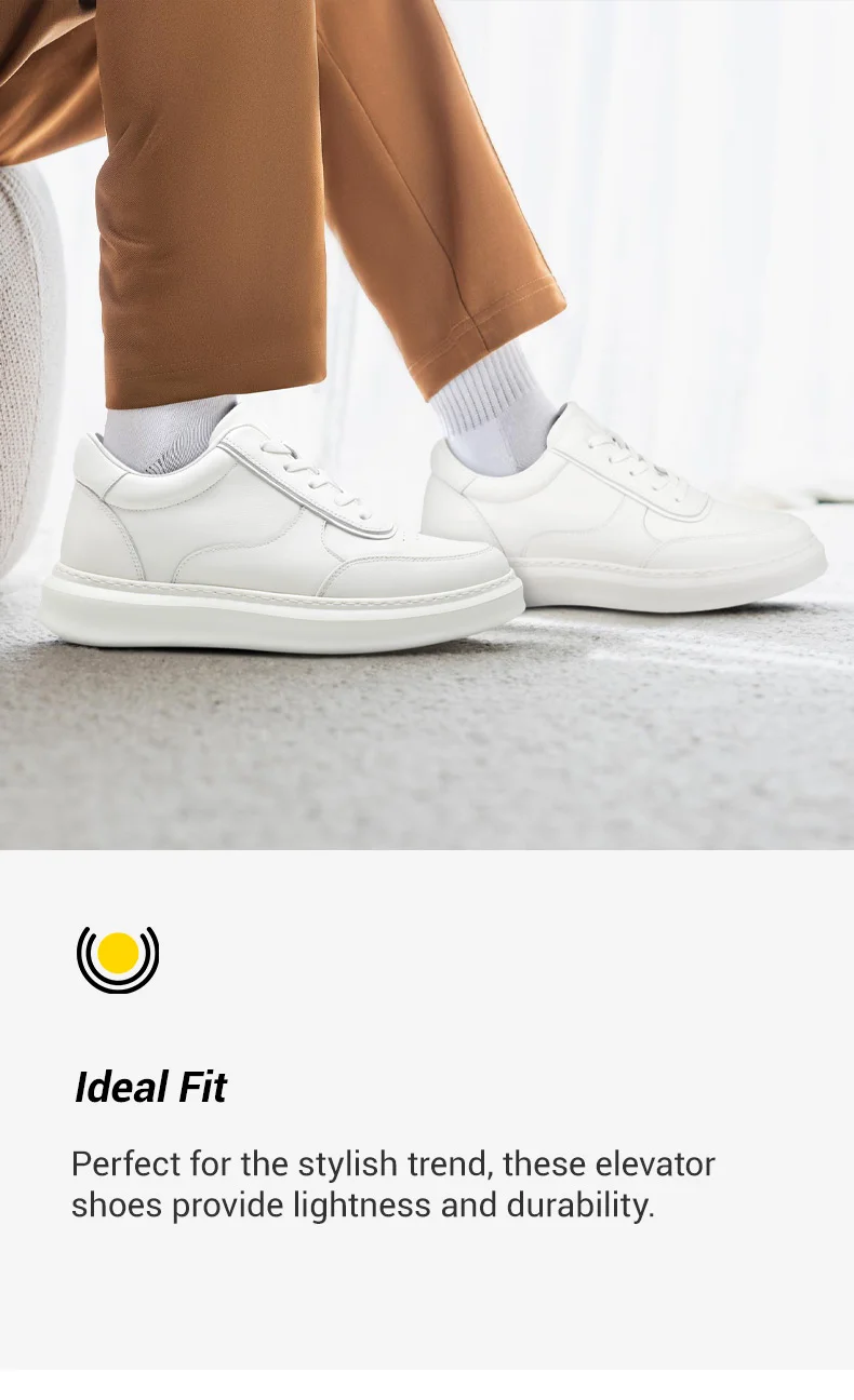 Taller Sneakers - Mens Elevator Shoes - White Leather Casual Sneakers 6cm  01