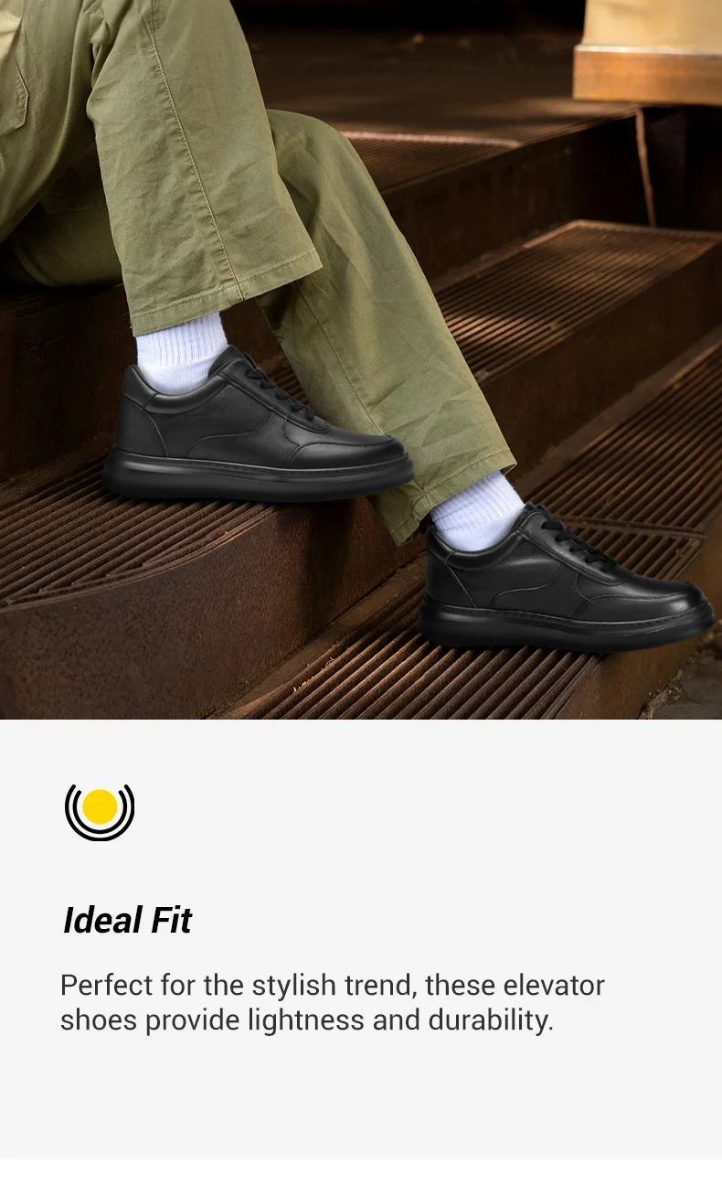 Height Increasing Sneakers - Mens Elevator Shoes - Black Leather Casual Sneakers 6cm  01