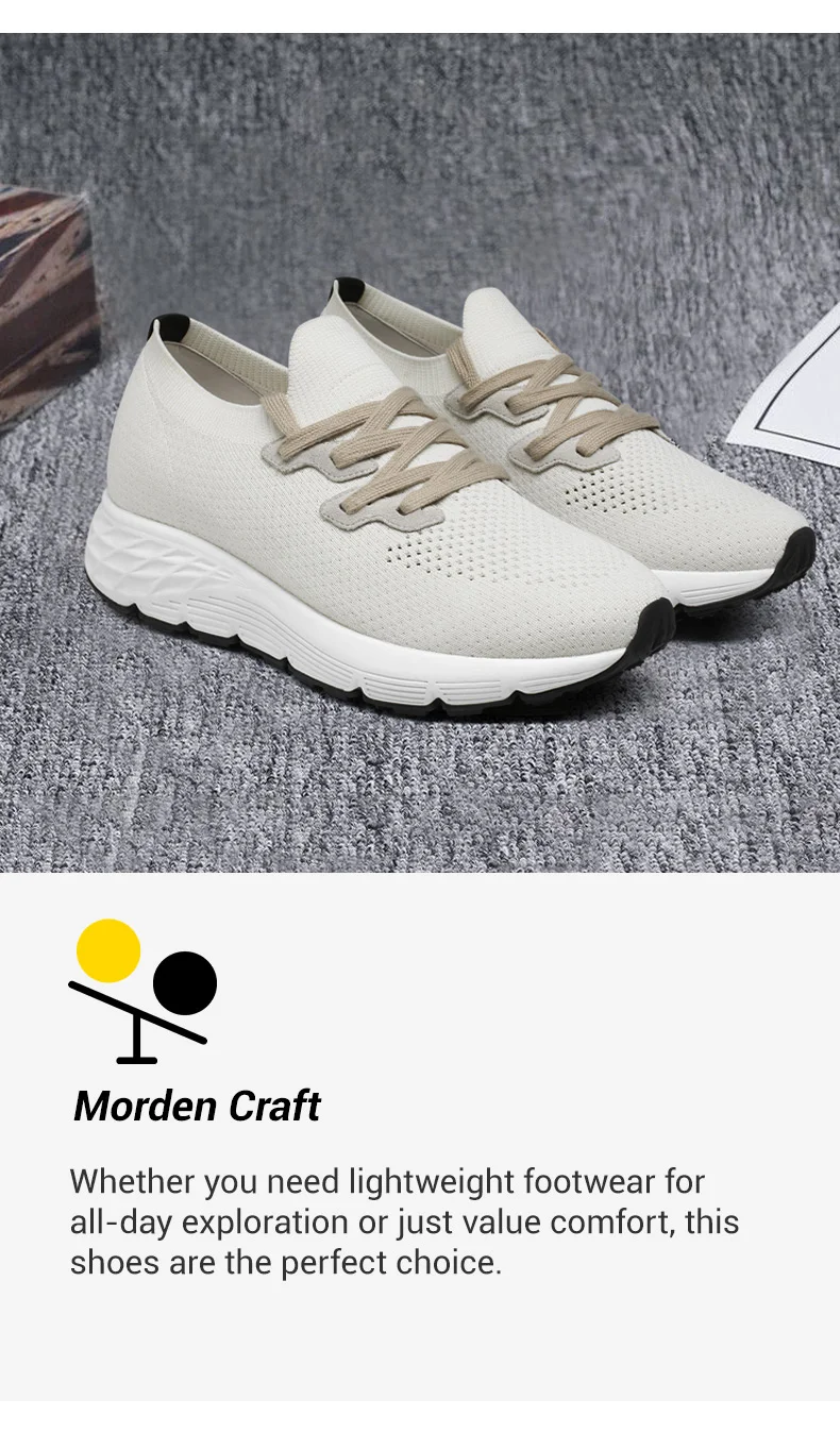 Height Increasing Casual Shoes - Off White Knit Men's Elevator Sneakers 7 CM / 2.76 Inches     02