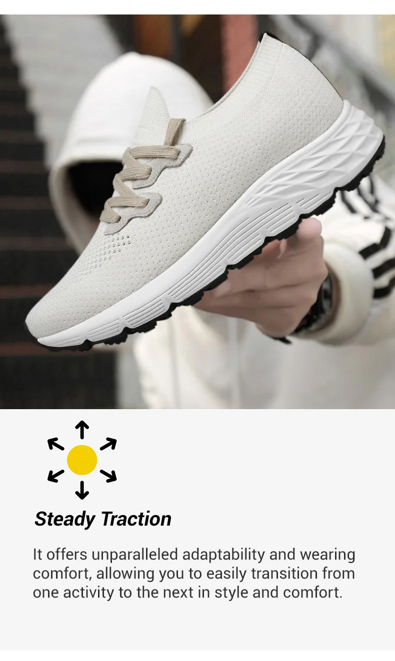 Height Increasing Casual Shoes - Off White Knit Men's Elevator Sneakers 7 CM / 2.76 Inches     03
