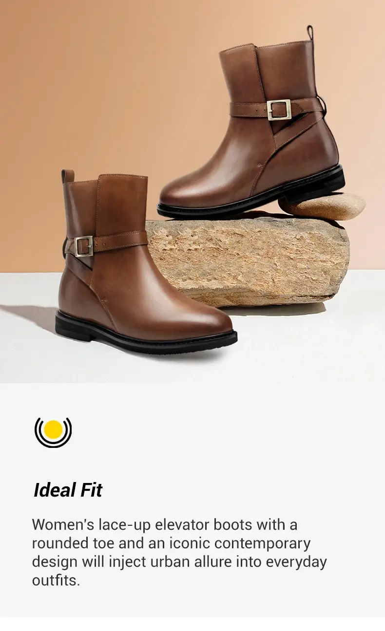 Women Elevator Boots - Women Wedge Boots- Brown Leather Boots 6 CM  01