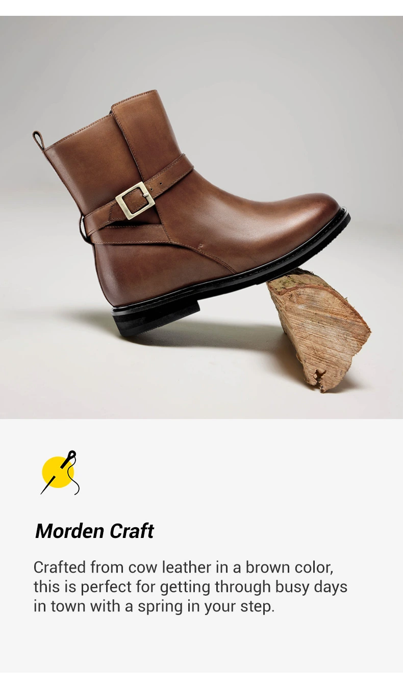 Women Elevator Boots - Women Wedge Boots- Brown Leather Boots 6 CM  02