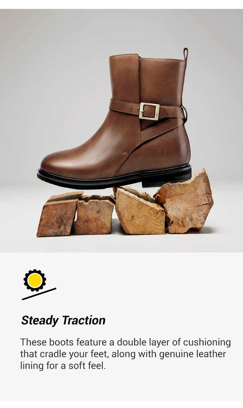 Women Elevator Boots - Women Wedge Boots- Brown Leather Boots 6 CM  03