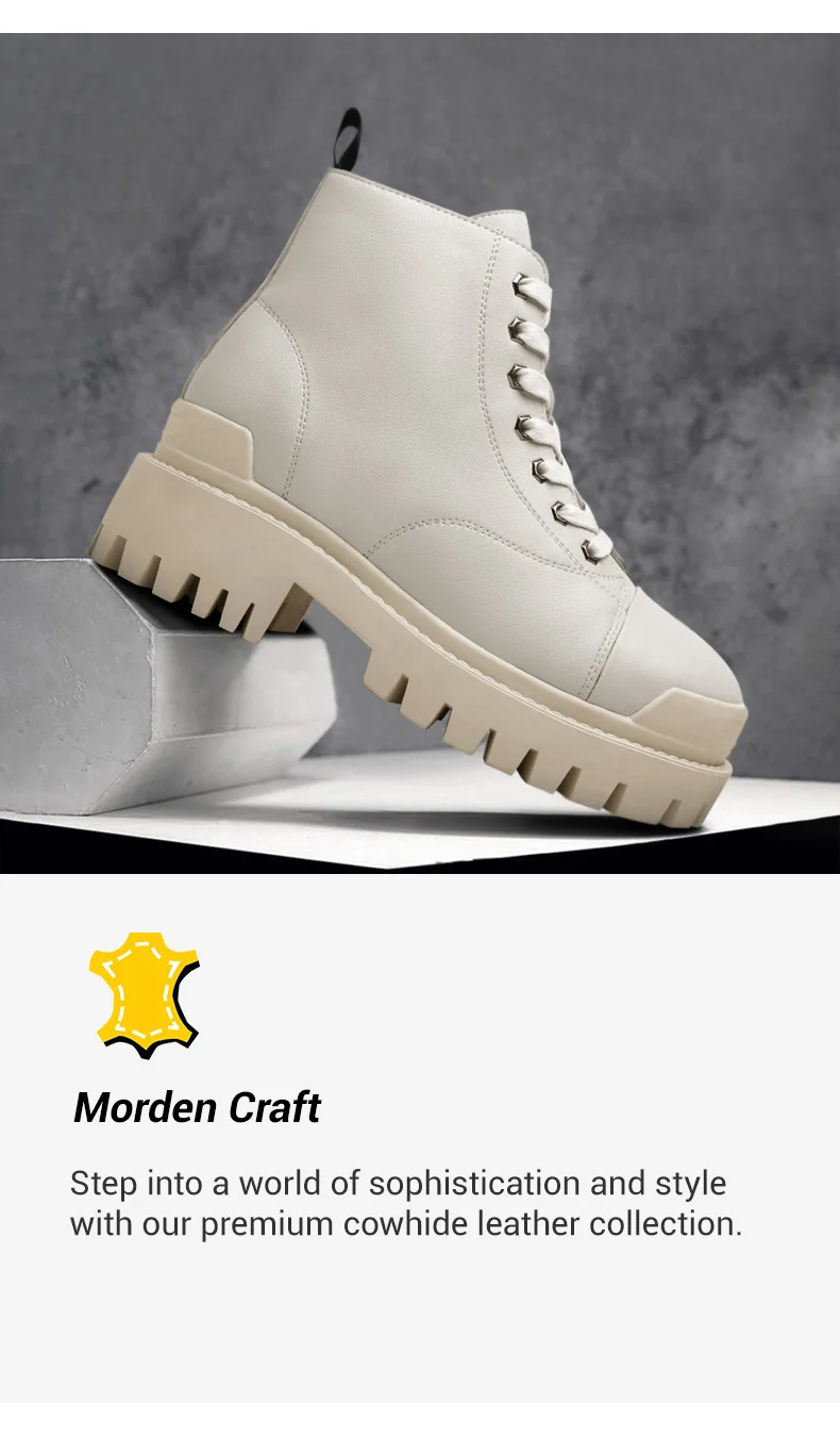Elevator Shoes For Women - Elevator Boots For Women - White Cowhide Leather Women's Boots 8 CM     02
