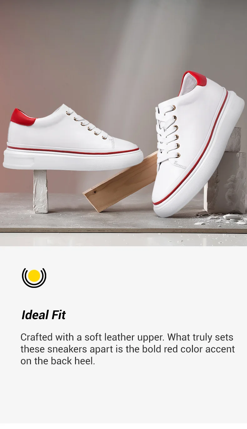 Height Increasing Sports Shoes - Elevator Shoes Sneakers Women's - White Leather Sneakers 7 CM  01