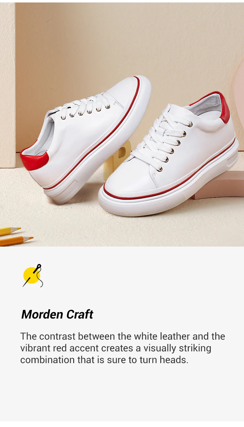 Height Increasing Sports Shoes - Elevator Shoes Sneakers Women's - White Leather Sneakers 7 CM  02