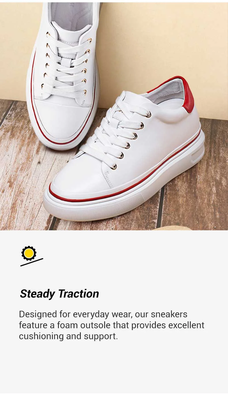 Height Increasing Sports Shoes - Elevator Shoes Sneakers Women's - White Leather Sneakers 7 CM  03