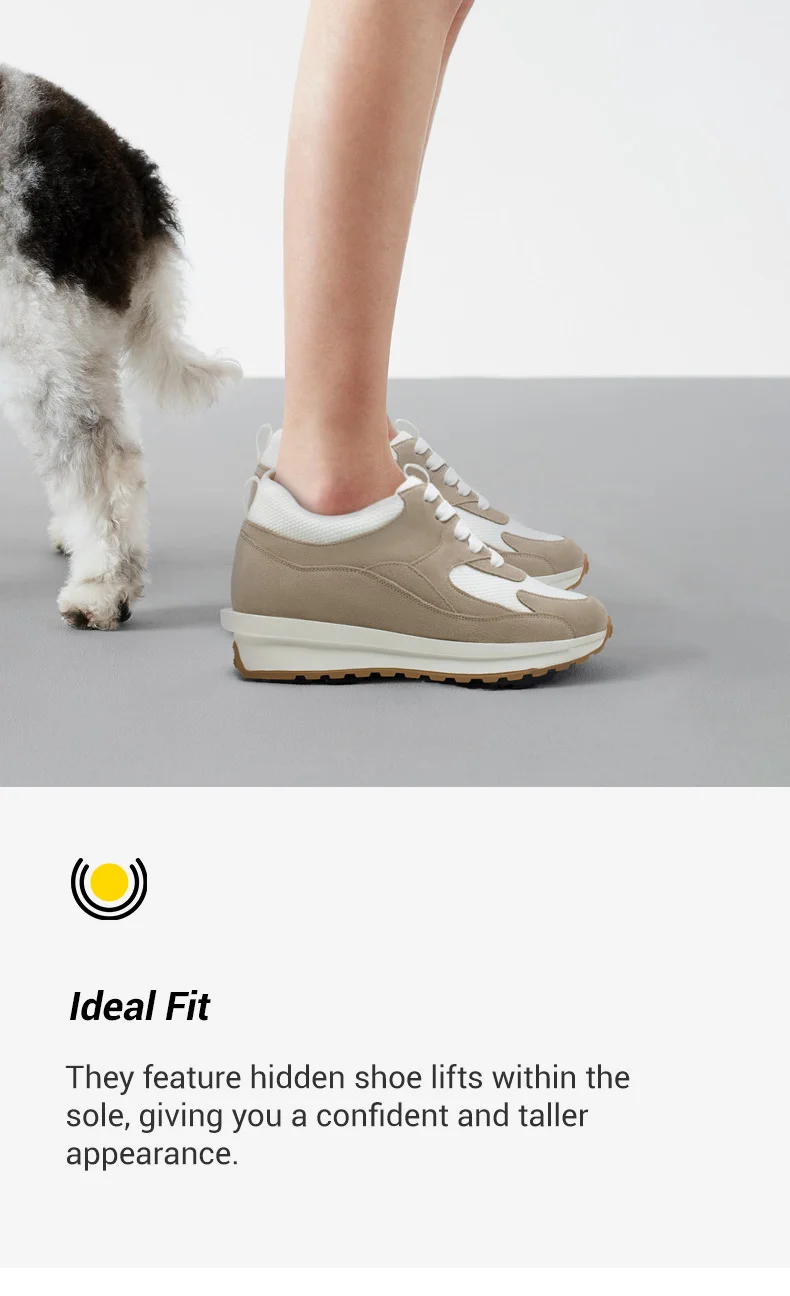 Elevator Sneakers For Women - Height Increasing Shoes For Ladies - Khaki Wedge Sneakers 7cm  01