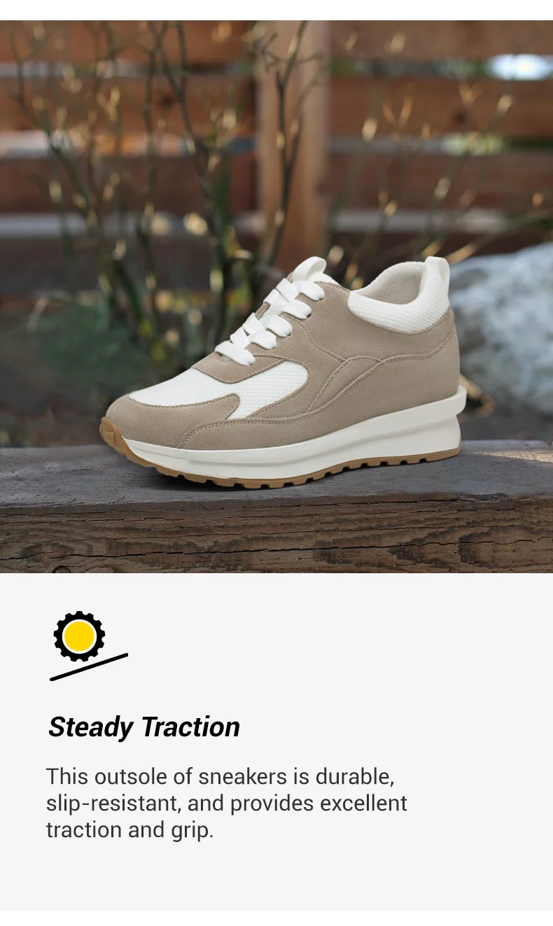 Elevator Sneakers For Women - Height Increasing Shoes For Ladies - Khaki Wedge Sneakers 7cm  03