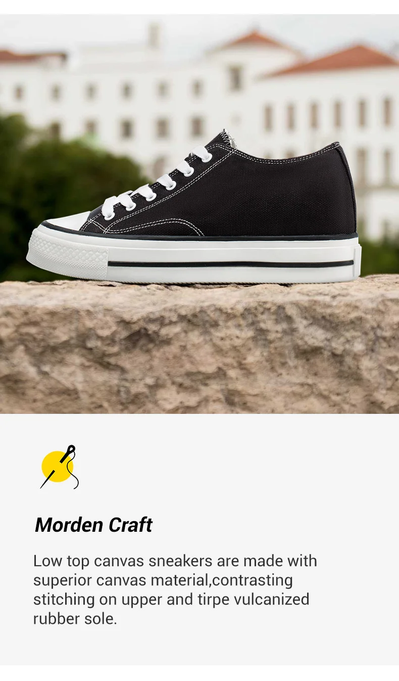 Elevator Shoes For Women - Height Increasing Shoes For Ladies - Black Canvas Shoes 7 CM 02
