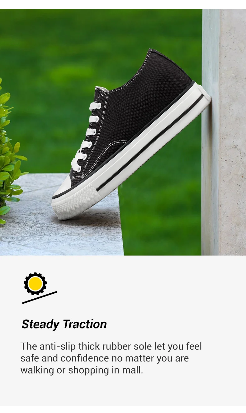 Elevator Shoes For Women - Height Increasing Shoes For Ladies - Black Canvas Shoes 7 CM 03