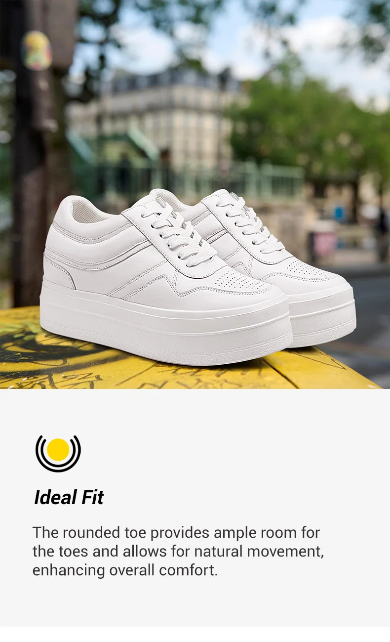 Elevator Shoes For Women - Height Increasing Shoes For Ladies - White Wedge Sneakers 8 CM 01
